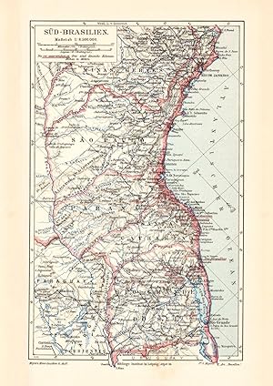Alte historische Landkarte Brasilien Süd Karte Lithographie 1903