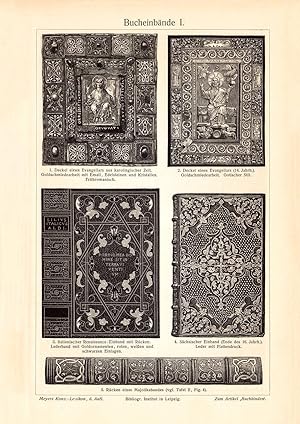 Alter historischer Druck Bucheinbände I. - II. Holzstich 1903