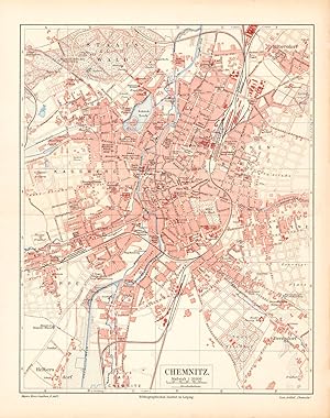 Alte historische Stadtkarte Chemnitz Stadtplan Lithographie 1903