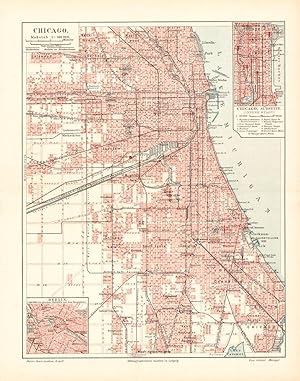 Alte historische Stadtkarte Chicago Stadtplan Lithographie 1903