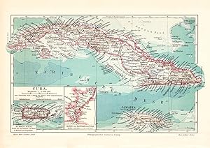 Alte historische Landkarte Cuba Puerto Rico Jamaika Karte Lithographie 1903