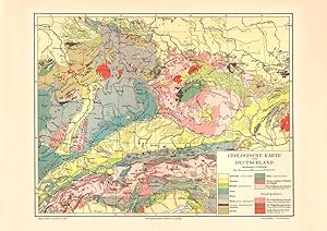 Alte historische Landkarte Deutschland geologisch Karte Lithographie 1903