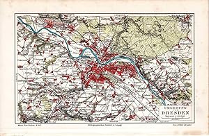 Alte historische Stadtkarte Dresden Umgebung Stadtplan Lithographie 1903