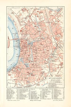 Alte historische Stadtkarte Düsseldorf Stadtplan Lithographie 1903