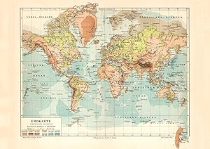 Historische Landkarte Erdkarte in Mercators Projektion Karte Lithographie 1903