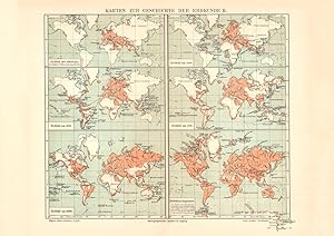 Alte historische Landkarte Geschichte der Erdkunde II. Karte Lithographie 1904