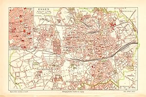 Alte historische Stadtkarte Essen Stadtplan Lithographie 1904