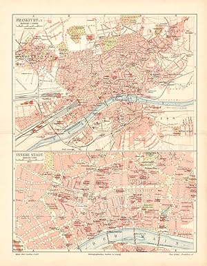 Alte historische Stadtkarte Frankfurt a.M. Stadtplan Lithographie 1904