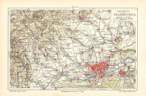 Alte historische Stadtkarte Frankfurt a.M. Umgebung Stadtplan Lithographie 1904