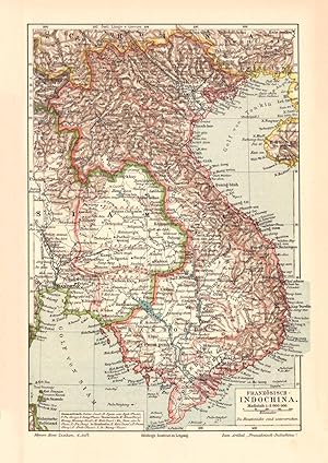Alte historische Landkarte Französisch Indochina Karte Lithographie 1904