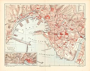 Alte historische Stadtkarte Genua Stadtplan Lithographie 1904