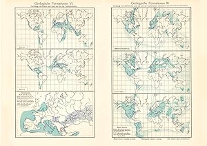 Historische Landkarte Geologische Formationen III. - VI. Karte Lithographie 1904