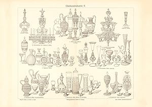 Alter historischer Druck Glaskunstindustrie II. Holzstich 1904