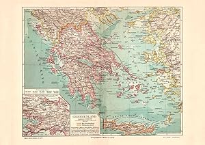 Alte historische Landkarte Griechenland Karte Lithographie 1904