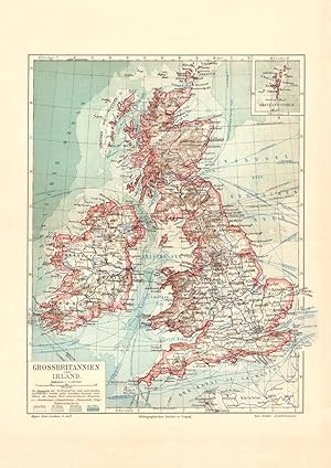 Alte historische Landkarte Großbritannien Irland Karte Lithographie 1904