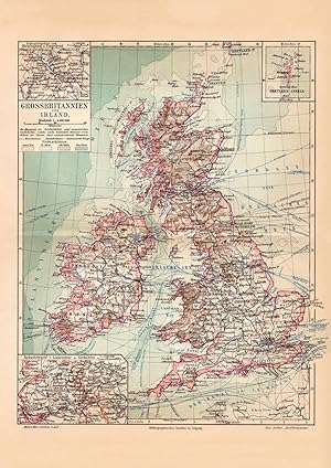 Alte historische Landkarte Großbritannien Irland Karte Lithographie 1904