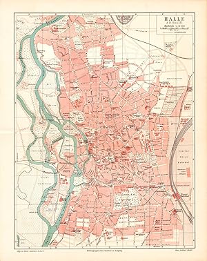 Alte historische Stadtkarte Halle a.d. Saale Stadtplan Lithographie 1904