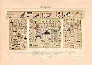 Alter historischer Druck Hieroglyphen Chromolithographie 1905