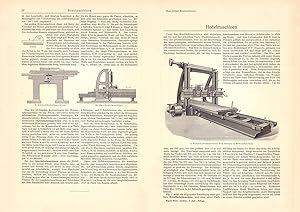 Alter historischer Druck Hobelmaschinen I. - IV. Holzstich 1905