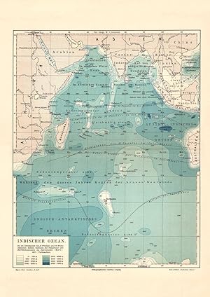 Alte historische Landkarte Indischer Ozean Meerestiefen Karte Lithographie 1905