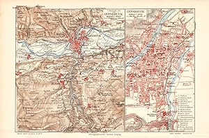 Alte historische Stadtkarte Innsbruck Stadtplan Lithographie 1905