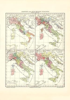 Historische Landkarte Karten zur Geschichte Italiens Karte Lithographie 1905