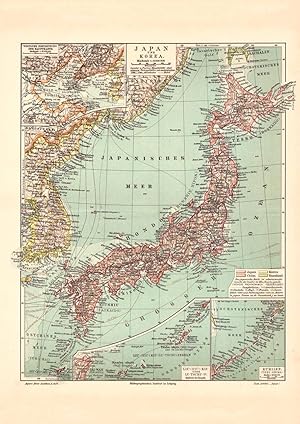 Alte historische Landkarte Japan und Korea Karte Lithographie 1905