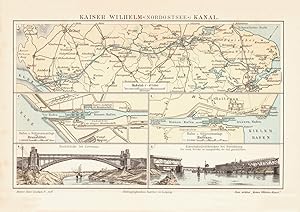 Alte historische Landkarte Kaiser Wilhelm Kanal Karte Lithographie 1905