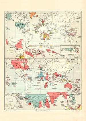 Alte historische Landkarte Kolonien I. - II. Karte Lithographie 1905