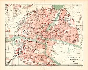 Alte historische Stadtkarte Königsberg Stadtplan Lithographie 1905