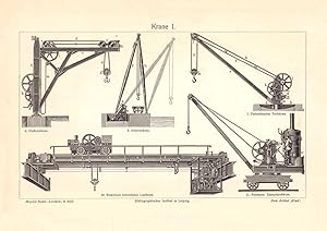 Alter historischer Druck Krane I. - II. Holzstich 1905