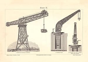 Alter historischer Druck Krane III. - IV. Holzstich 1905