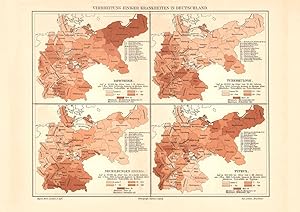 Alte historische Landkarte Krankheiten in Deutschland Karte Lithographie 1905