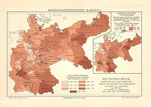 Alte Landkarte Kriminalstatistik Deutsches Reich I. Karte Lithographie 1905