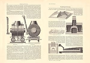 Alter historischer Druck Kupfergewinnung I. - IV. Holzstich 1905