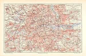 Alte historische Stadtkarte London Umgebung Stadtplan Lithographie 1905