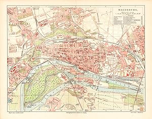 Alte historische Stadtkarte Magdeburg Stadtplan Lithographie 1906