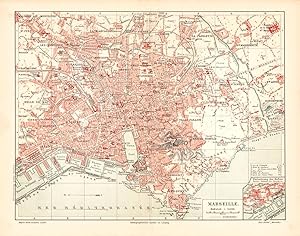 Alte historische Stadtkarte Marseille Stadtplan Lithographie 1906