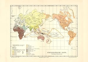 Ethnographie Verbreitung der Menschenrassen historische Karte Lithographie 1906