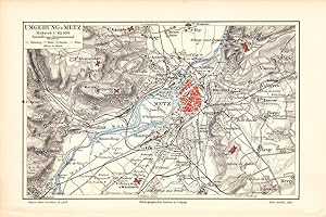 Alte historische Stadtkarte Metz Umgebung Lithographie 1906