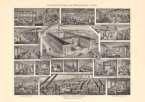Technische Werkstätten des Bibliographischen Instituts historischer Stich 1906