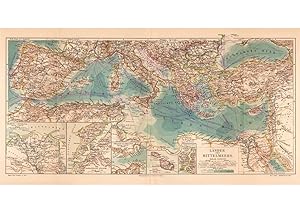 Alte historische Landkarte Länder des Mittelmeers Karte Lithographie 1906
