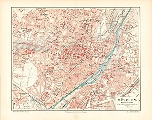 Alte historische Stadtkarte München Stadtplan Lithographie 1906