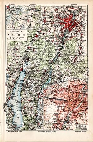 Alte historische Stadtkarte München Umgebung Stadtplan Lithographie 1906