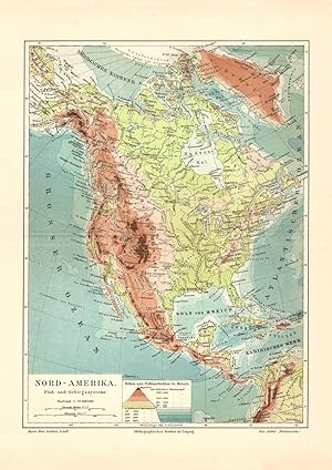 Alte historische Landkarte Nord Amerika Flüße & Gebirge Karte Lithographie 1906