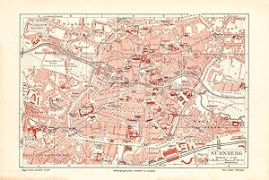 Alte historische Stadtkarte Nürnberg Stadtplan Lithographie 1906