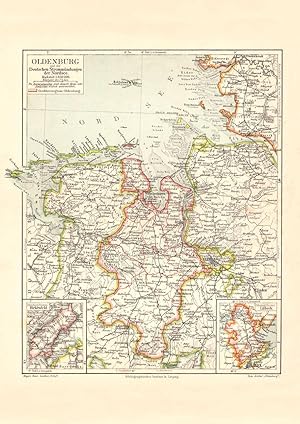 Alte Landkarte Oldenburg Deutsche Strommündungen Nordsee Karte Lithographie 1906