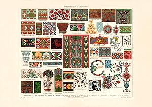 Alter historischer Druck Ornamente II. Mittelalter Chromolithographie 1906