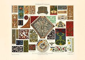 Alter historischer Druck Ornamente III. Renaissance Chromolithographie 1906