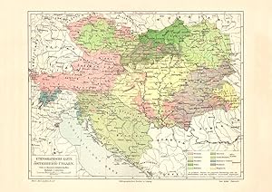 Historische Landkarte Österreich Ungarn Ethnographie Karte Lithographie 1906